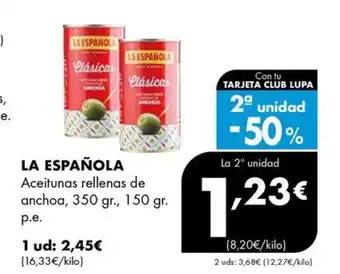 Supermercados Lupa LA ESPAÑOLA Aceitunas rellenas de anchoa oferta