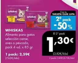 Supermercados Lupa WHISKAS Alimento para gatos selección carne, aves o pescado oferta