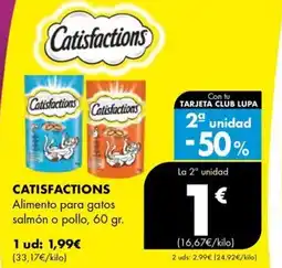 Supermercados Lupa CATISFACTIONS Alimento para gatos salmón o pollo oferta