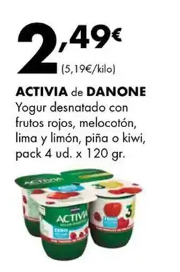 Supermercados Lupa ACTIVIA de DANONE Yogur desnatado con frutos rojos, melocotón, lima y limón oferta