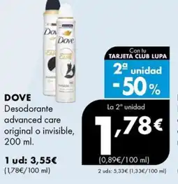 Supermercados Lupa DOVE Desodorante advanced care original o invisible oferta