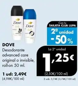 Supermercados Lupa DOVE Desodorante advanced care original o invisible oferta