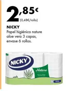 Supermercados Lupa NICKY Papel higiénico nature aloe vera 3 capas, envase 6 rollos oferta