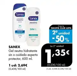 Supermercados Lupa SANEX Gel neutro hidratante sin o cuidado experto protector oferta