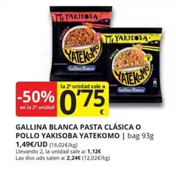 Supermercados MAS YATEKOMO Gallina blanca pasta clásica o pollo yakisoba oferta