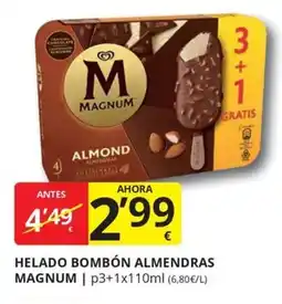 Supermercados MAS MAGNUM Helado bombón almendras oferta