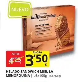 Supermercados MAS LA MENORQUINA Helado sandwich miel oferta