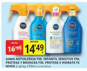 Supermercados MAS NIVEA Gama antialergia f50, infantil sensitive f50, protege y broncea f30, protege e hidrata f5 oferta