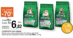 BonpreuEsclat ULTIMA Menjar per a gats esterilitzats de salmó, gall dindi boles de pèl o pollastre tracte urinari oferta