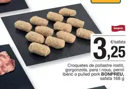 BonpreuEsclat BONPREU Croquetes de pollastre rostit, gorgonzola, pera i nous, pernil ibèric o pulled pork oferta
