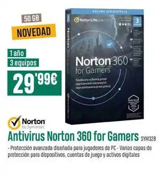 PCBox Norton By Symantec Antivirus Norton 360 For Gamers SYM328 oferta
