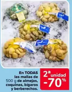 Carrefour En TODAS las mallas de almejas, coquinas, bígaros y berberechos oferta