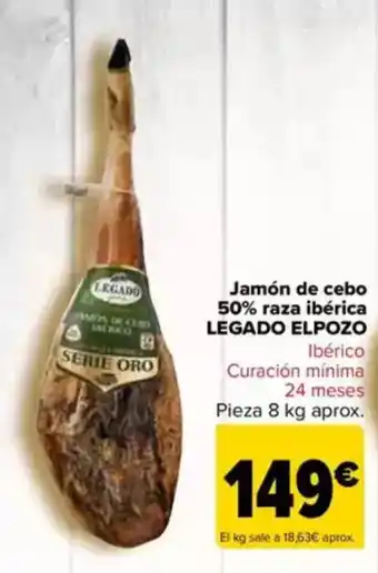 Carrefour LEGADO ELPOZO Jamón de cebo 50% raza ibérica oferta