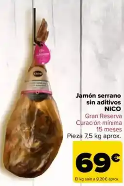 Carrefour NICO Jamón serrano sin aditivos oferta