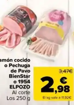 Carrefour ELPOZO Jamón cocido o pechuga de pavo bienstar o 1954 oferta