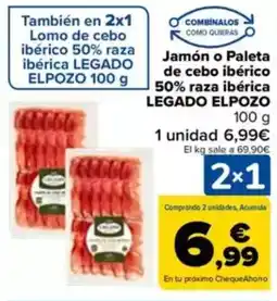 Carrefour LEGADO ELPOZO Jamón o Paleta de cebo ibérico 50% raza ibérica oferta