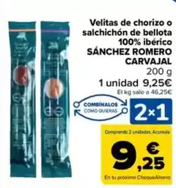 Carrefour SÁNCHEZ ROMERO CARVAJAL Velitas de chorizo o salchichón de bellota 100% ibérico oferta