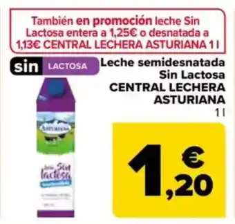 Carrefour CENTRAL LECHERA ASTURIANA Leche semidesnatada Sin Lactosa oferta
