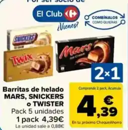 Carrefour MARS, SNICKERS o TWISTER Barritas de helado oferta