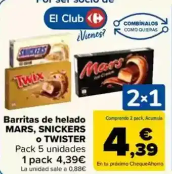 Carrefour MARS, SNICKERS o TWISTER Barritas de helado oferta