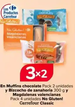 Carrefour En Muffins chocolate y Bizcocho de zanahoria y Magdalenas valencianas No Gluten! Carrefour Classic oferta