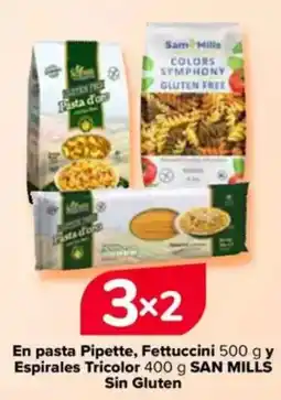 Carrefour SAN MILLS En pasta Pipette, Fettuccini y Espirales Tricolor oferta