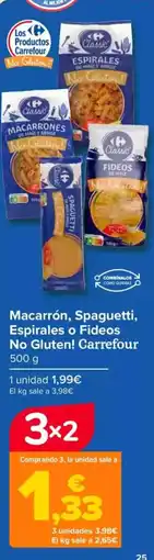Carrefour Macarrón, Spaguetti, Espirales o Fideos No Gluten! Carrefour oferta