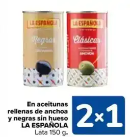 Carrefour LA ESPAÑOLA En aceitunas rellenas de anchoa y negras sin hueso oferta