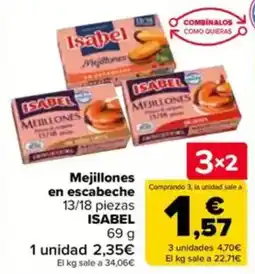 Carrefour ISABEL Mejillones en escabeche 13/18 piezas oferta