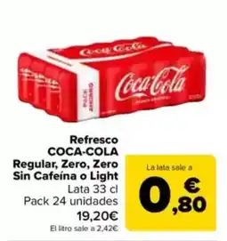 Carrefour COCA-COLA Refresco Regular, Zero, Zero Sin Cafeína o Light oferta