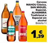 Carrefour Cerveza mahou clásica, san miguel especial, alhambra tradicional o especial sin alcohol oferta