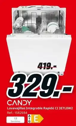 MediaMarkt Candy - lavavajillas integrable rapido cl 3e7l0w2 oferta