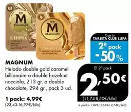 Supermercados Lupa Magnum - helado double gold caramelo billionaire o double hazelnut nocciola o double chocolate oferta