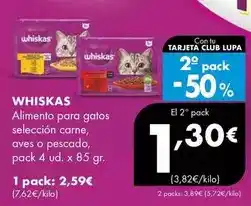Supermercados Lupa Whiskas - alimento para gatos selección carne, aves o pescado oferta