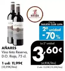 Supermercados Lupa Añares - vino tinto reserva, d.o. rioja oferta
