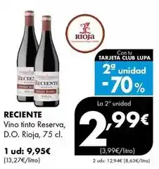 Supermercados Lupa Reciente - vino tinto reserva, d.o. rioja oferta