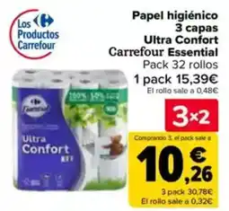 Carrefour Papel higiénico 3 capas Ultra Confort Carrefour Essential oferta
