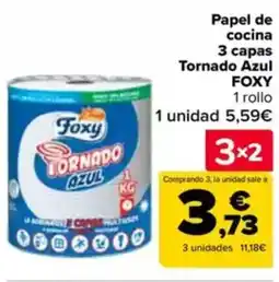 Carrefour FOXY Papel de cocina 3 capas Tornado Azul oferta