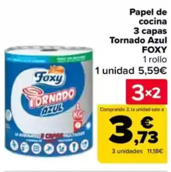 Carrefour FOXY Papel de cocina 3 capas Tornado Azul oferta
