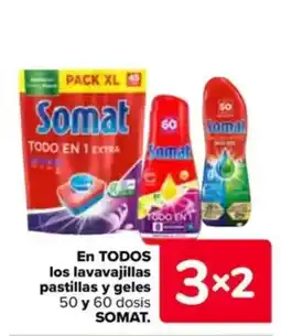 Carrefour SOMAT En todos los lavavajillas pastillas y geles 50 y 60 dosis oferta