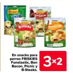 Carrefour FRISKIES En snacks para perros Funstastix, Bon Bacon, Picnic y B-Steaks. oferta
