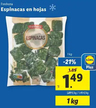 Lidl FRESHONA Espinacas en hojas oferta