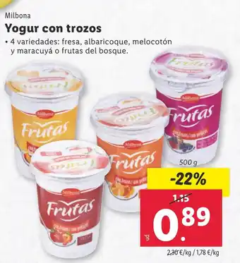 Lidl MILBONA Yogur con trozos oferta