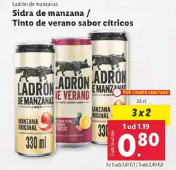 Lidl LADRON DE MANZANAS Sidra de manzana / Tinto de verano sabor cítricos oferta
