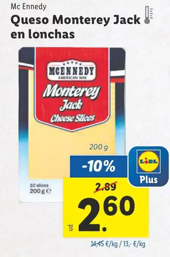 Lidl MCENNEDY Queso Monterey Jack en lonchas oferta