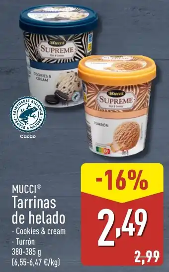 ALDI MUCCI Tarrinas de helado Cookies & cream oferta