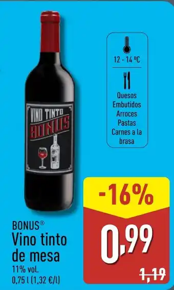 ALDI BONUS Vino tinto de mesa oferta