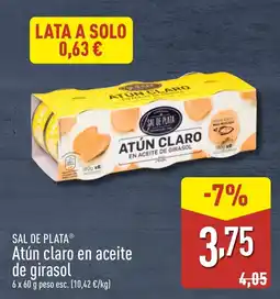ALDI SAL DE PLATA Atún claro en aceite de girasol oferta