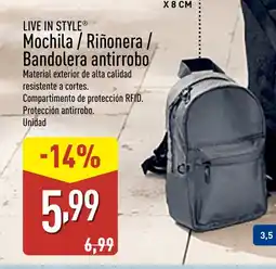ALDI LIVE IN STYLE Mochila / Riñonera / Bandolera antirrobo oferta