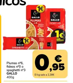 Supeco GALLO Plumas nº6, fideos nº0 o spaghetti n°3 oferta